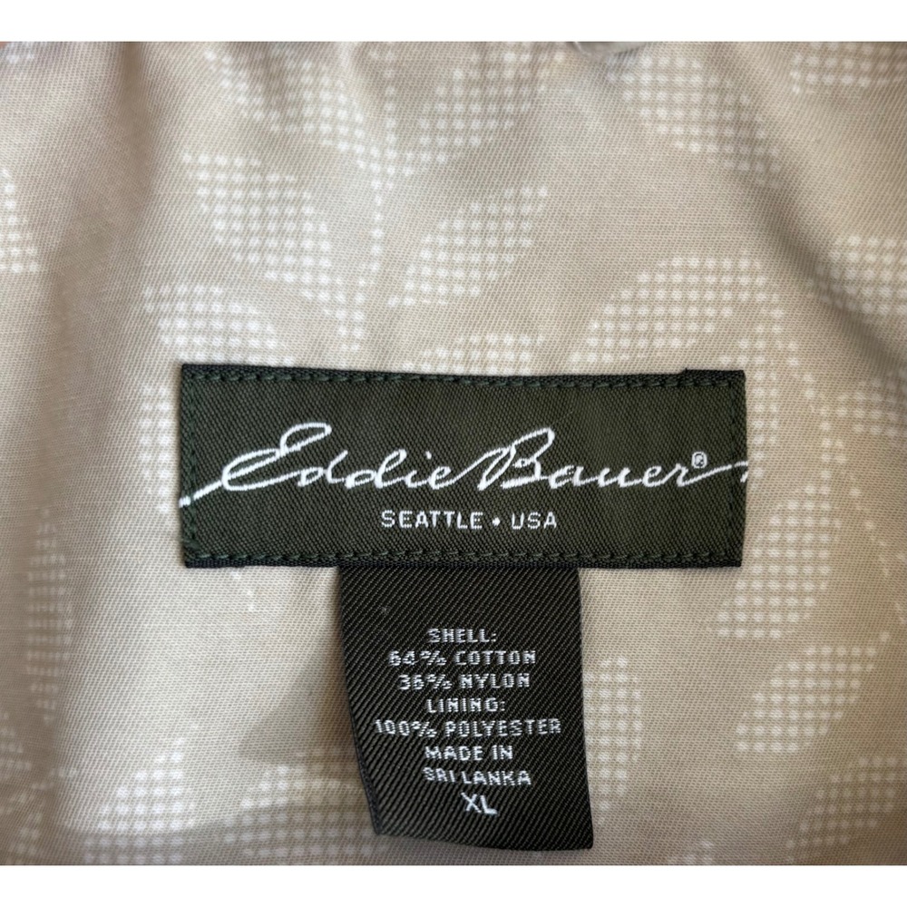 Eddie Bauer Trench Coat Womens XL Tan Excellent Leaf Print Cotton Nylon Jacket - Picture 3 of 9